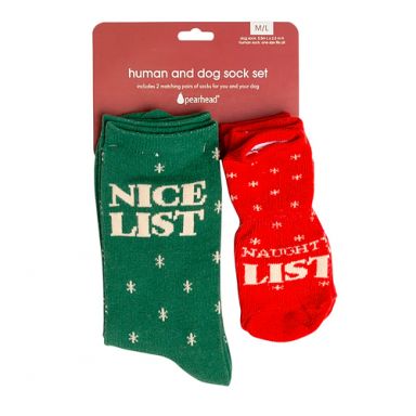 Pearhead - Human & Dog Sock Set - Naughty & Nice